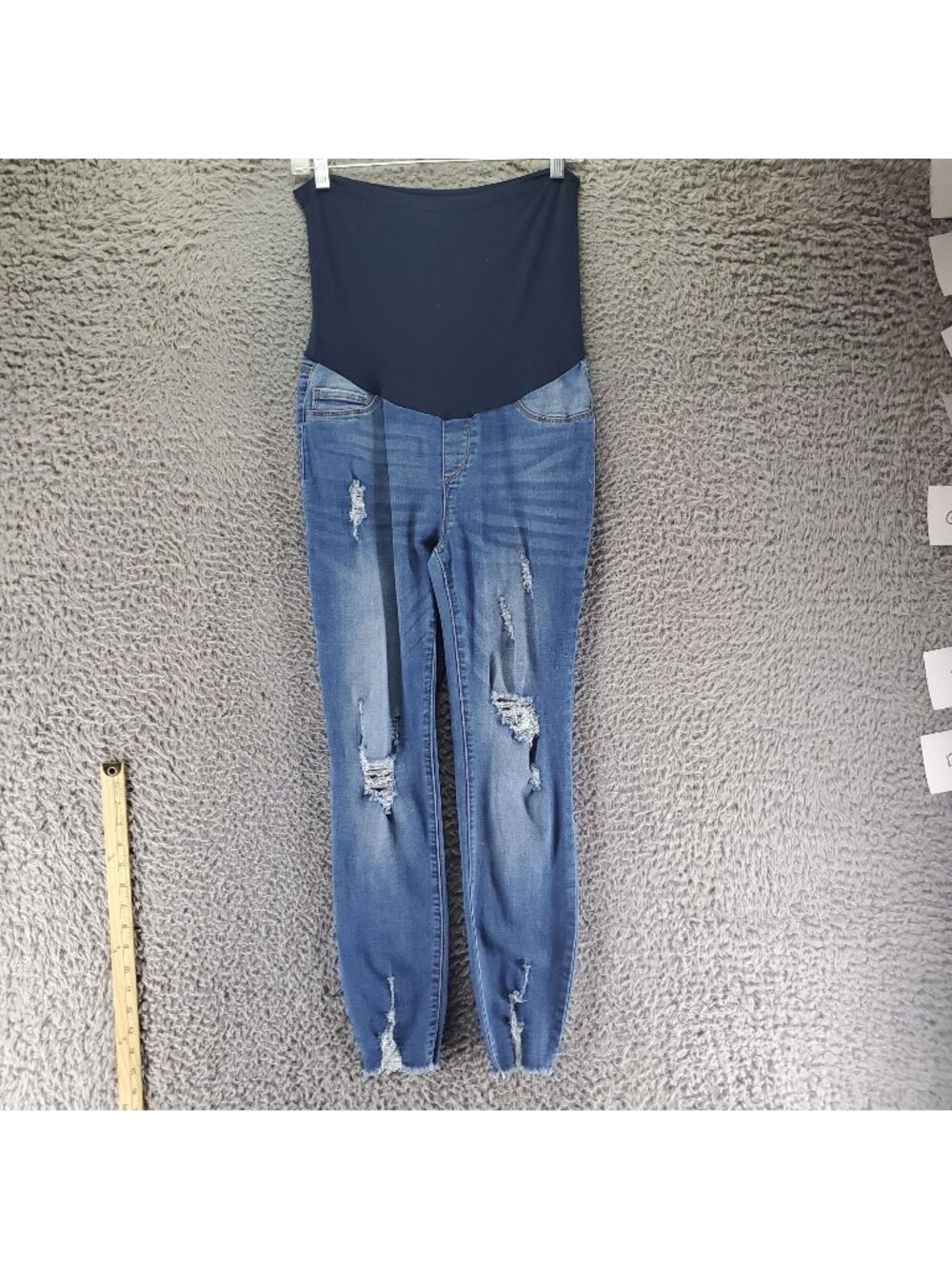 S.O.N.G. Jeans Womens Medium Blue Maternity Distressed Full Panel Skinny